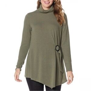 DG2 Diane Gilman XS Olive Turtleneck Top NWT Lagenlook Art To Wear Modern‎ Boho
